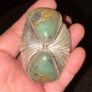 Huge Green Turquoise Stone and Sterling Native American Ring